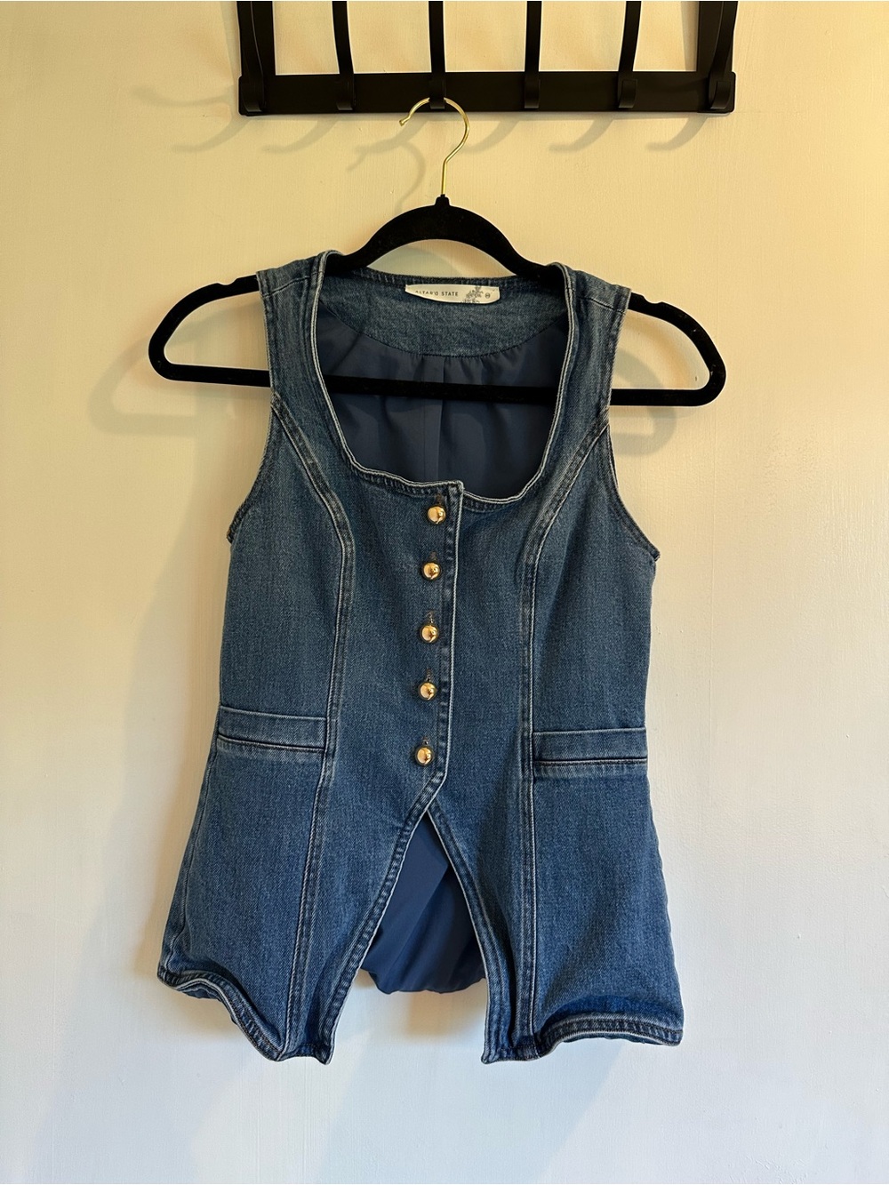 Denim Button-Front Sleeveless Top
